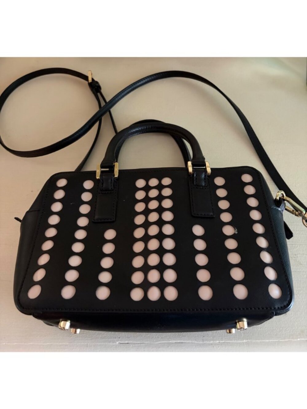 Tory Burch Robinson Black White Saffiano Leather Lily Square Satchel Bag Limited - Picture 11 of 12